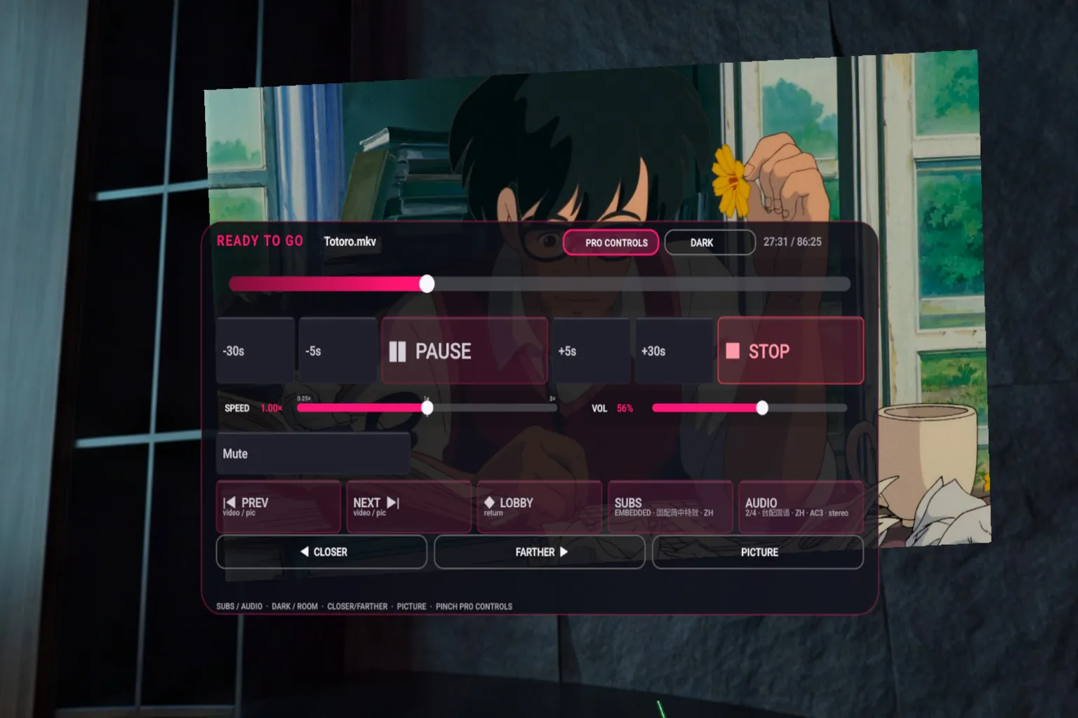 Finally VR Video Player playback controls while watching a video on Meta Quest