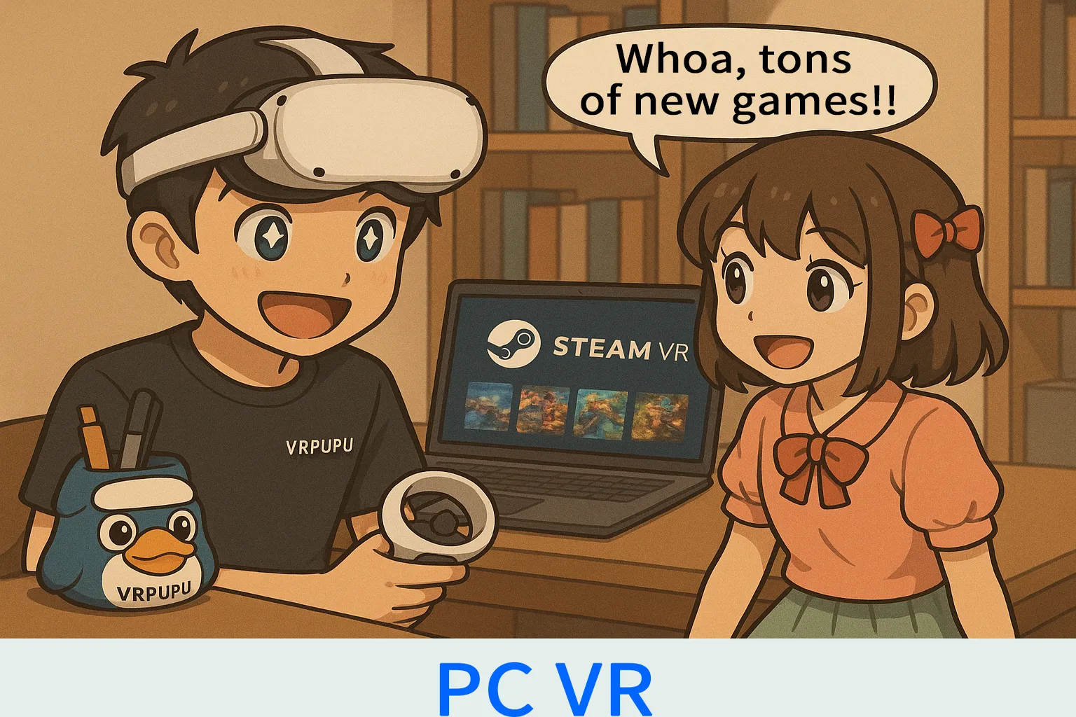 Man and woman discover a large selection of new PC VR games on SteamVR