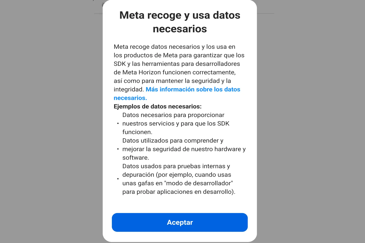 Aviso de Meta sobre la recopilación de datos necesarios para las herramientas de desarrolladores