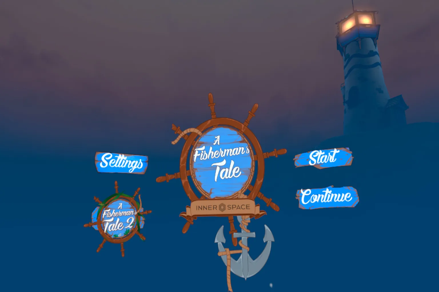 Menú principal de A Fisherman's Tale antes de activar Quest Games Optimizer (QGO).