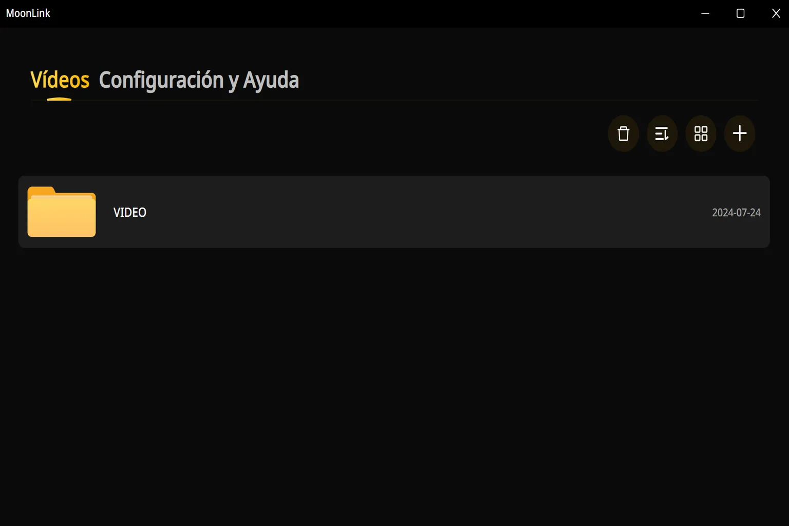 Interfaz de Moon Link en Windows indicando que se pueden añadir archivos o carpetas haciendo clic o arrastrándolos y soltándolos.