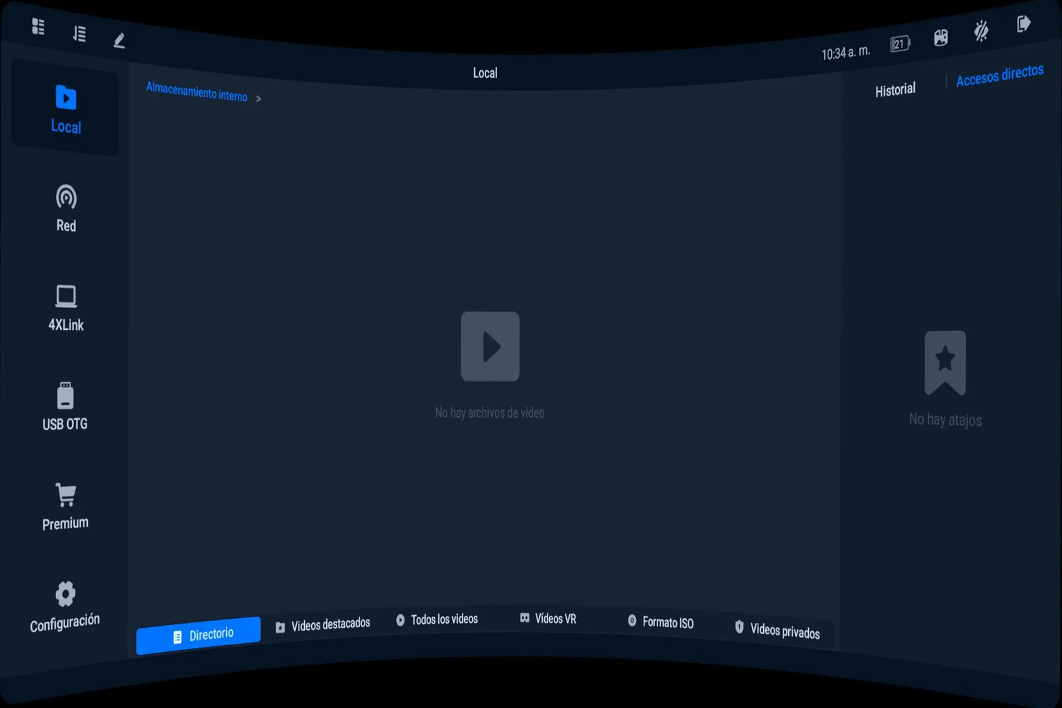 Interfaz principal de 4XVR Video Player mostrando un video reproducido desde la red.