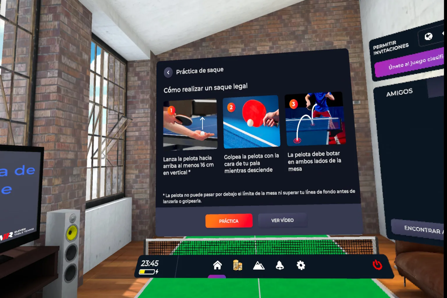 Tutorial de saque legal en el modo de entrenamiento de Eleven Table Tennis VR