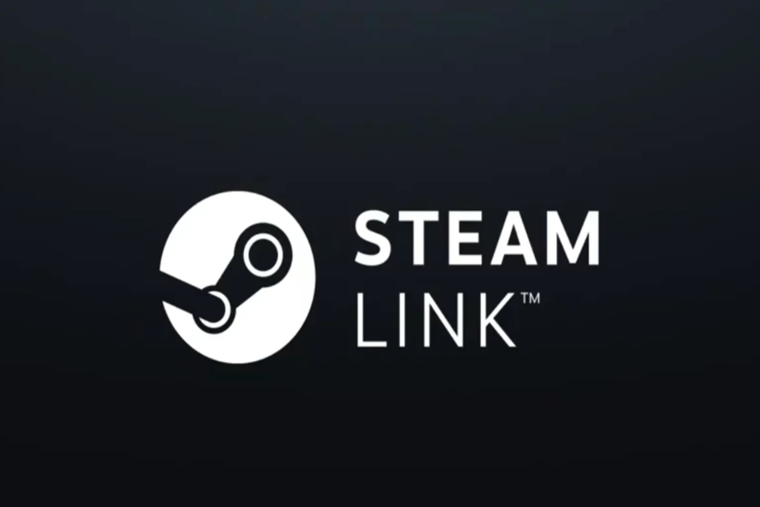 Pantalla de inicio de Steam Link con el logotipo blanco sobre un fondo oscuro.