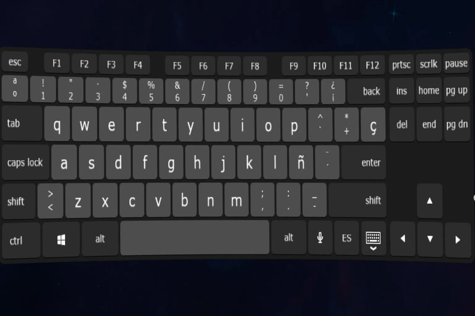 Teclado virtual de Virtual Desktop mostrado dentro del entorno VR