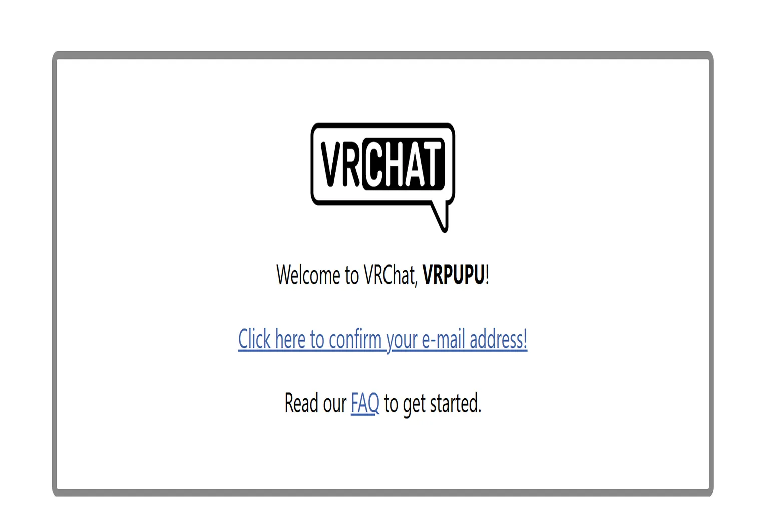 Correo electrónico de VRChat con el enlace para confirmar la dirección de correo electrónico y completar el registro.