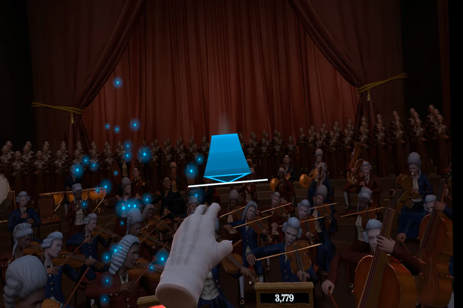 Dirección de una orquesta completa con gestos de la mano durante una actuación en Maestro VR.