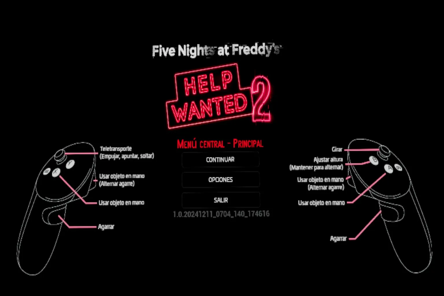 Pantalla de controles de Meta Quest en Five Nights at Freddy's: Help Wanted 2