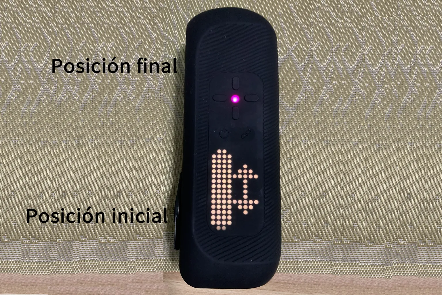 Pantalla LED de The Handy 2 Pro con las posiciones inicial y final del recorrido