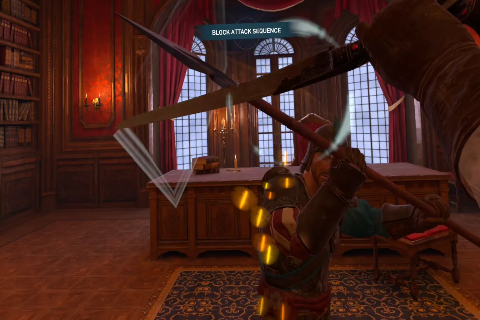 Bloqueo de una secuencia de ataques con espada en realidad virtual.