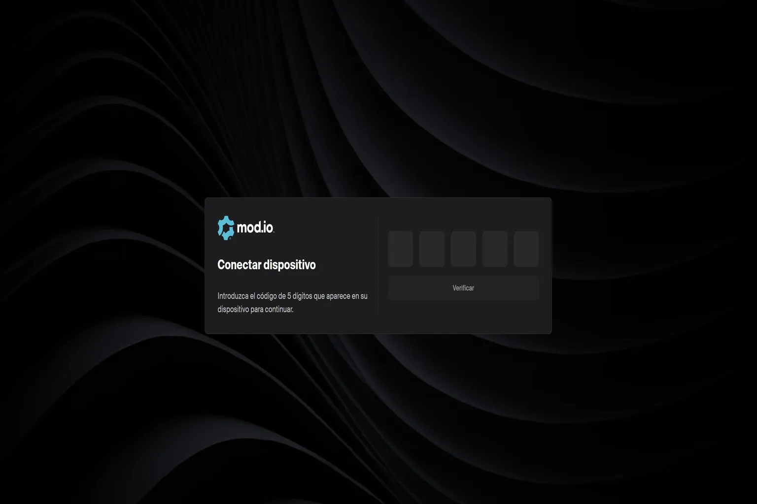 Pantalla de mod.io para conectar BONELAB mediante un código de cinco dígitos.