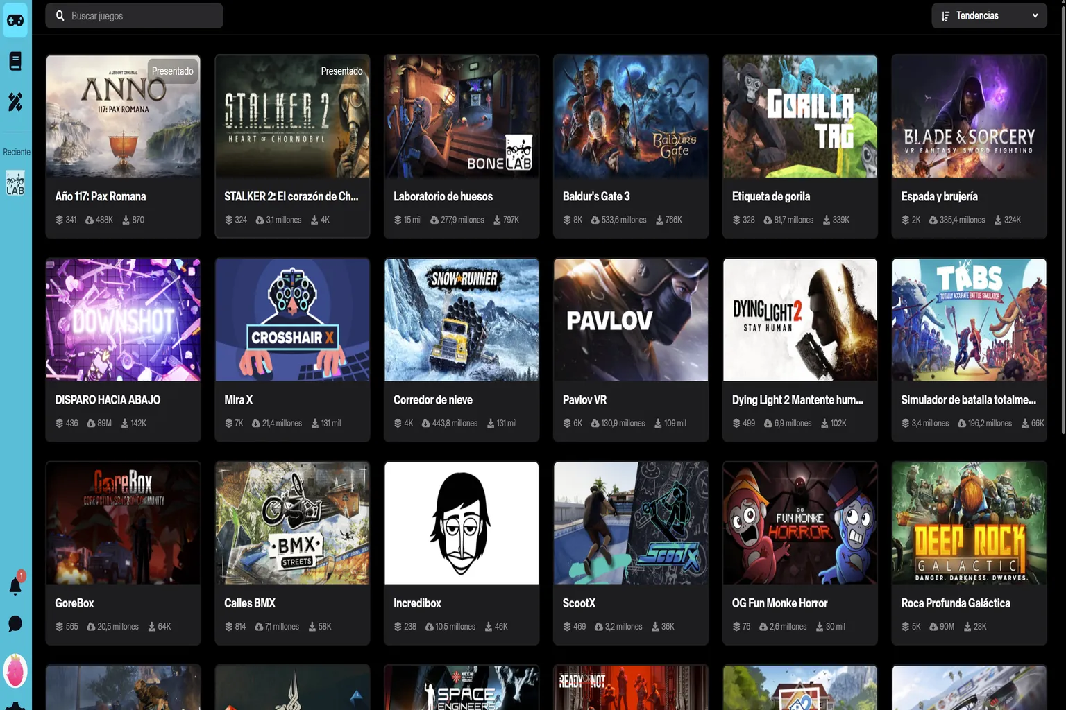 Catálogo de juegos de mod.io con BONELAB y otros títulos compatibles con mods.