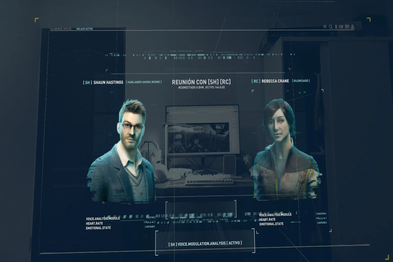 Reunión holográfica con Shaun Hastings y Rebecca Crane en el Animus.