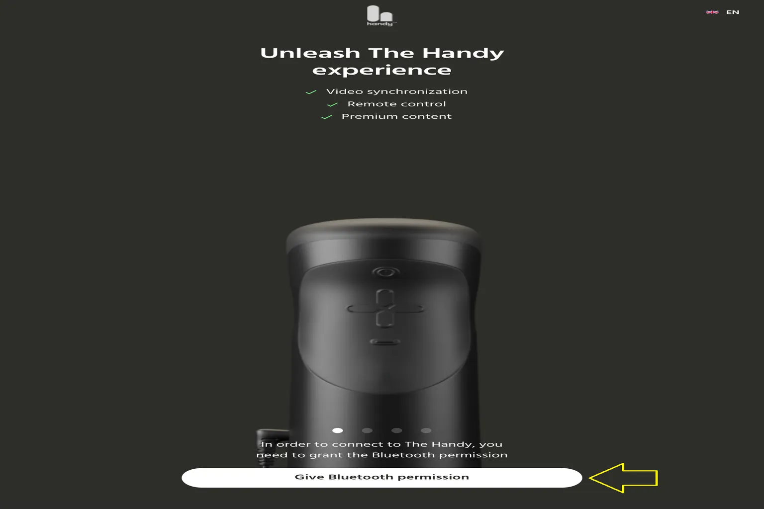 Pantalla de HandyOnboarding para conceder permiso de Bluetooth