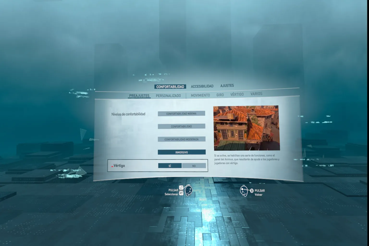 Ajustes de comodidad y vértigo de Assassin’s Creed Nexus VR.