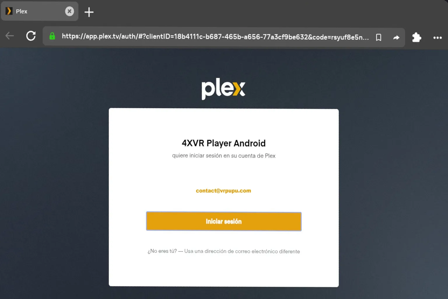 Inicio de sesión de Plex desde el navegador del sistema para conectar Plex con 4XVR Player.