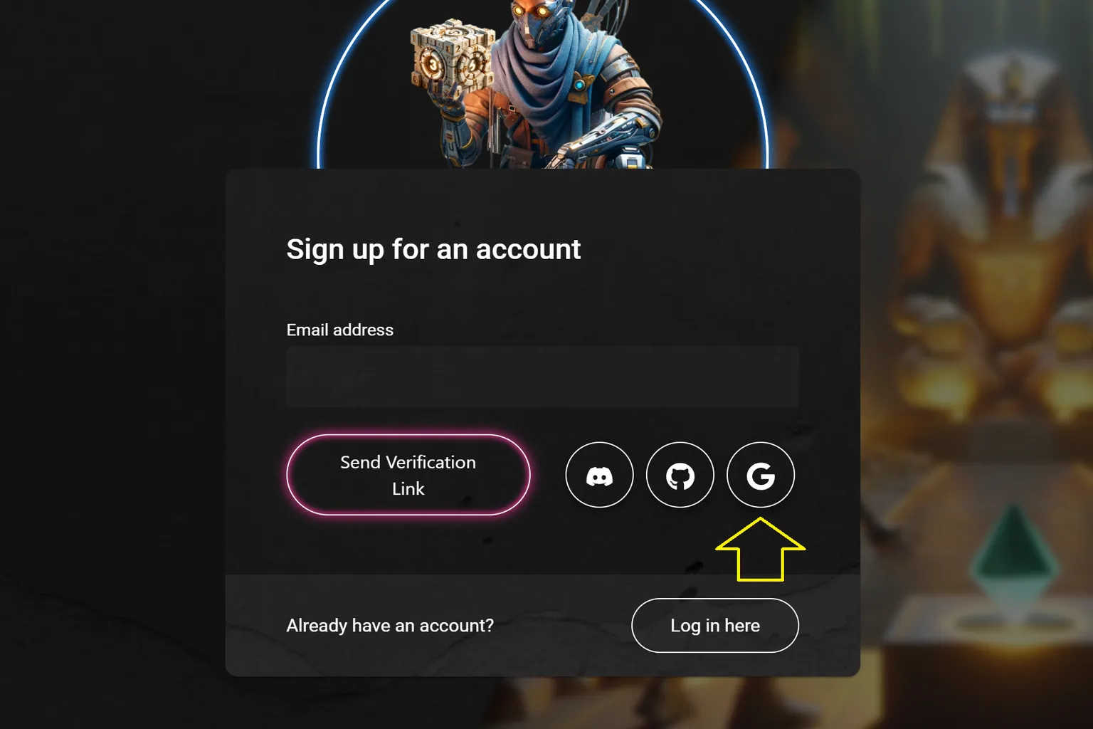 Écran d’inscription SideQuest avec choix par e-mail, Discord, GitHub ou Google