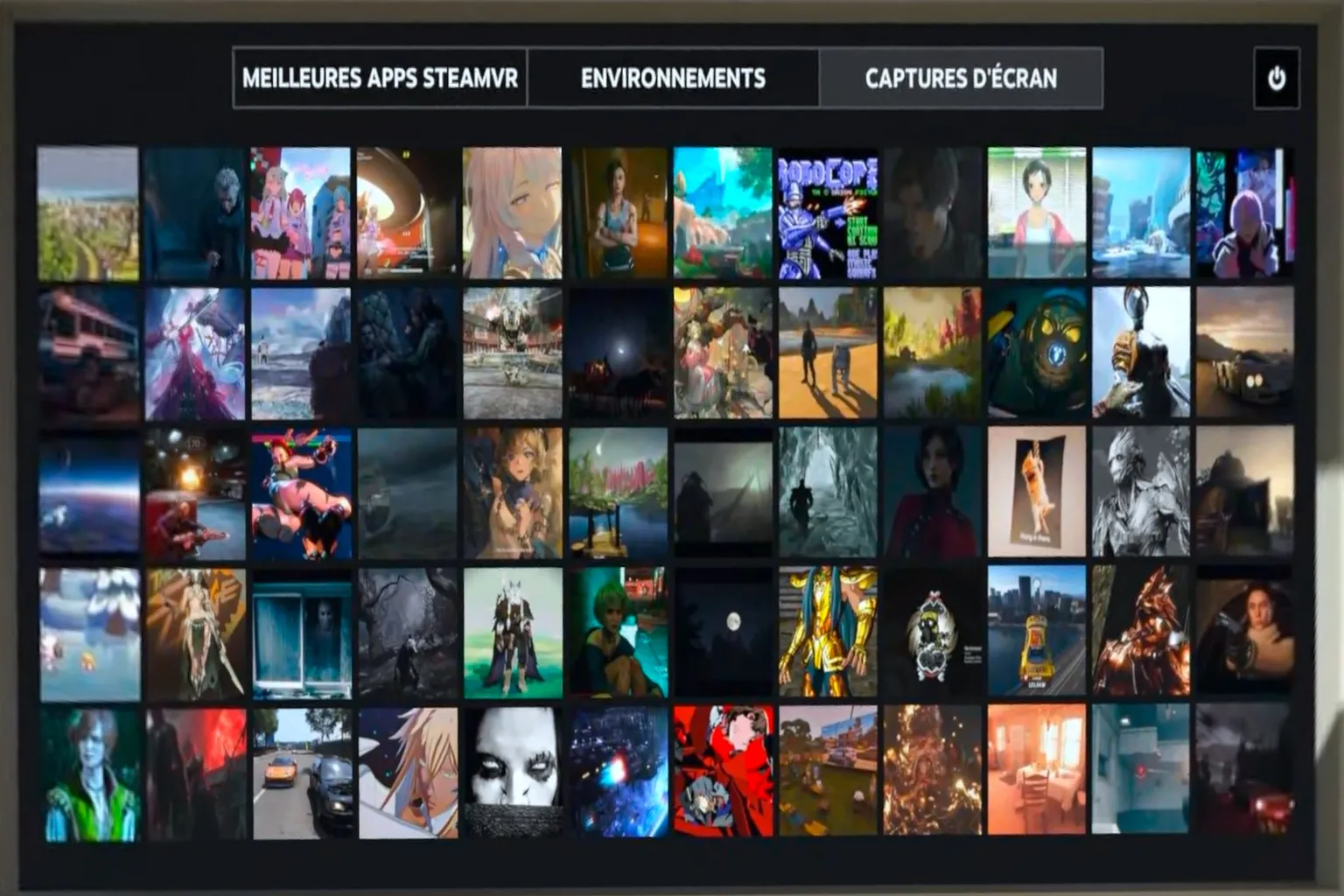 Onglet Captures d’écran de SteamVR affichant une galerie d’images enregistrées dans les jeux.