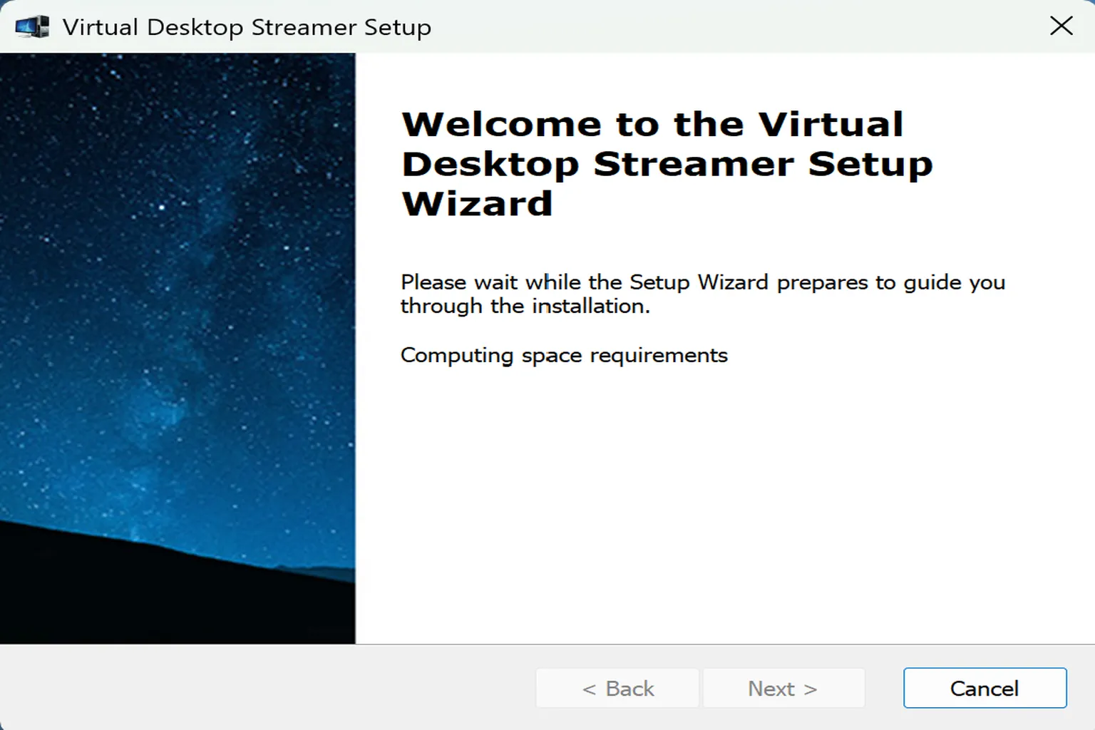 Assistant d’installation de Virtual Desktop Streamer sur Windows avec le bouton Next prêt à être sélectionné