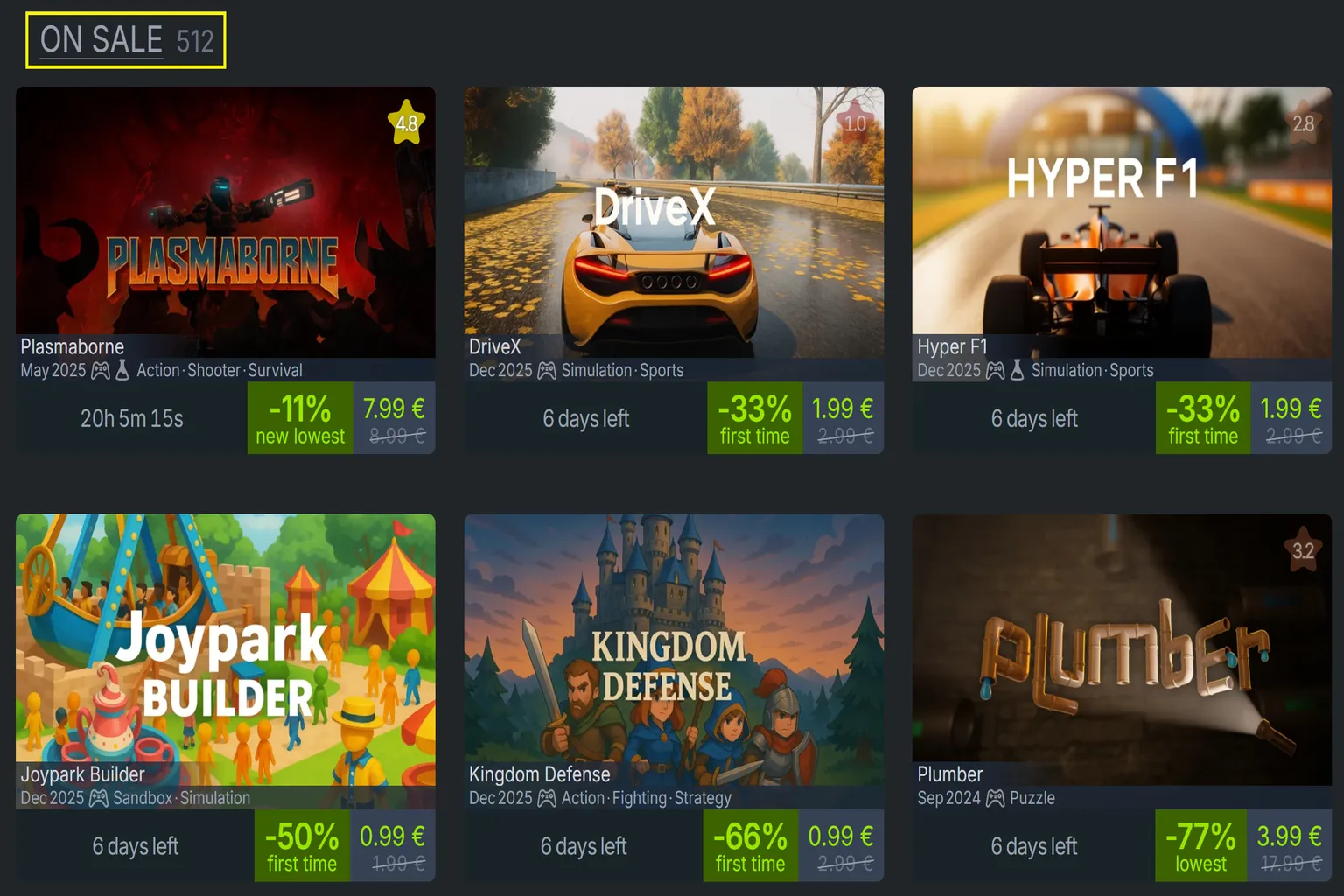 Page « On Sale » de Quest Store DB affichant plusieurs jeux Meta Quest en promotion avec leurs prix réduits.