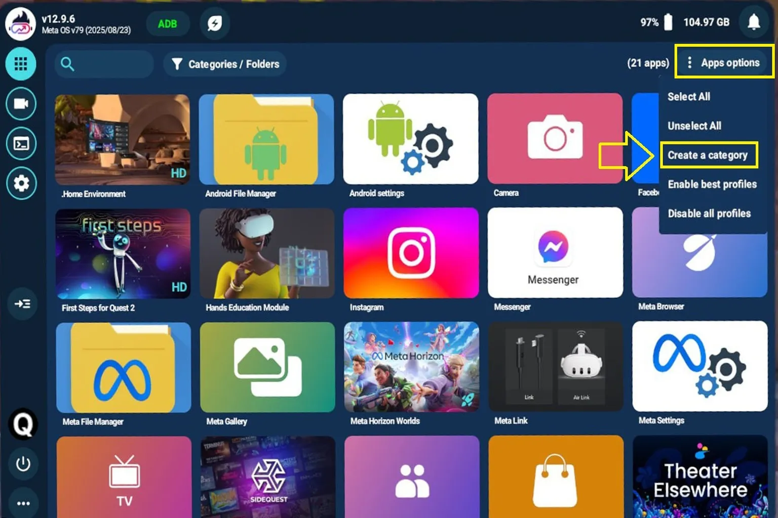 QGO 内で新しい分類フォルダ名「game」を入力し、これからカテゴリ整理を始めようとしている。