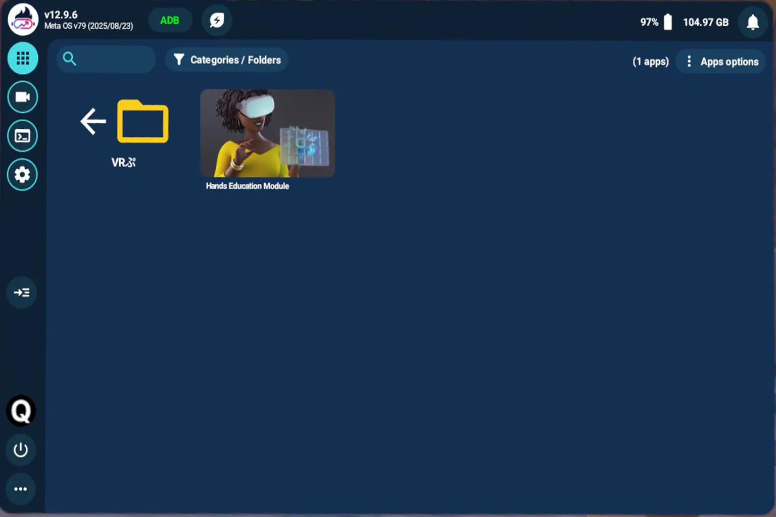 QGO が分類完了後のフォルダ画面を表示し、指定したカテゴリ内にゲームが正常に収められている様子が確認できる。