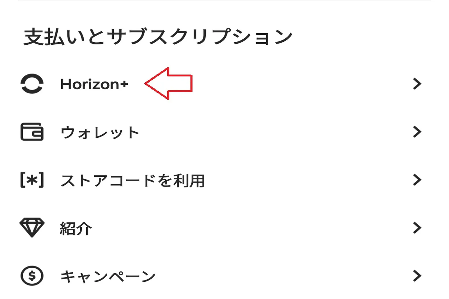 支払いとサブスクリプションのメニューから Horizon+ を選択し、サブスクリプション管理画面に入る。