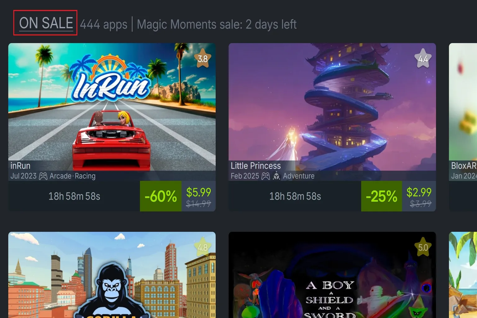 Questストアの「On Sale」セールページから入り、クーポンコードに対応しているゲームを探そう。