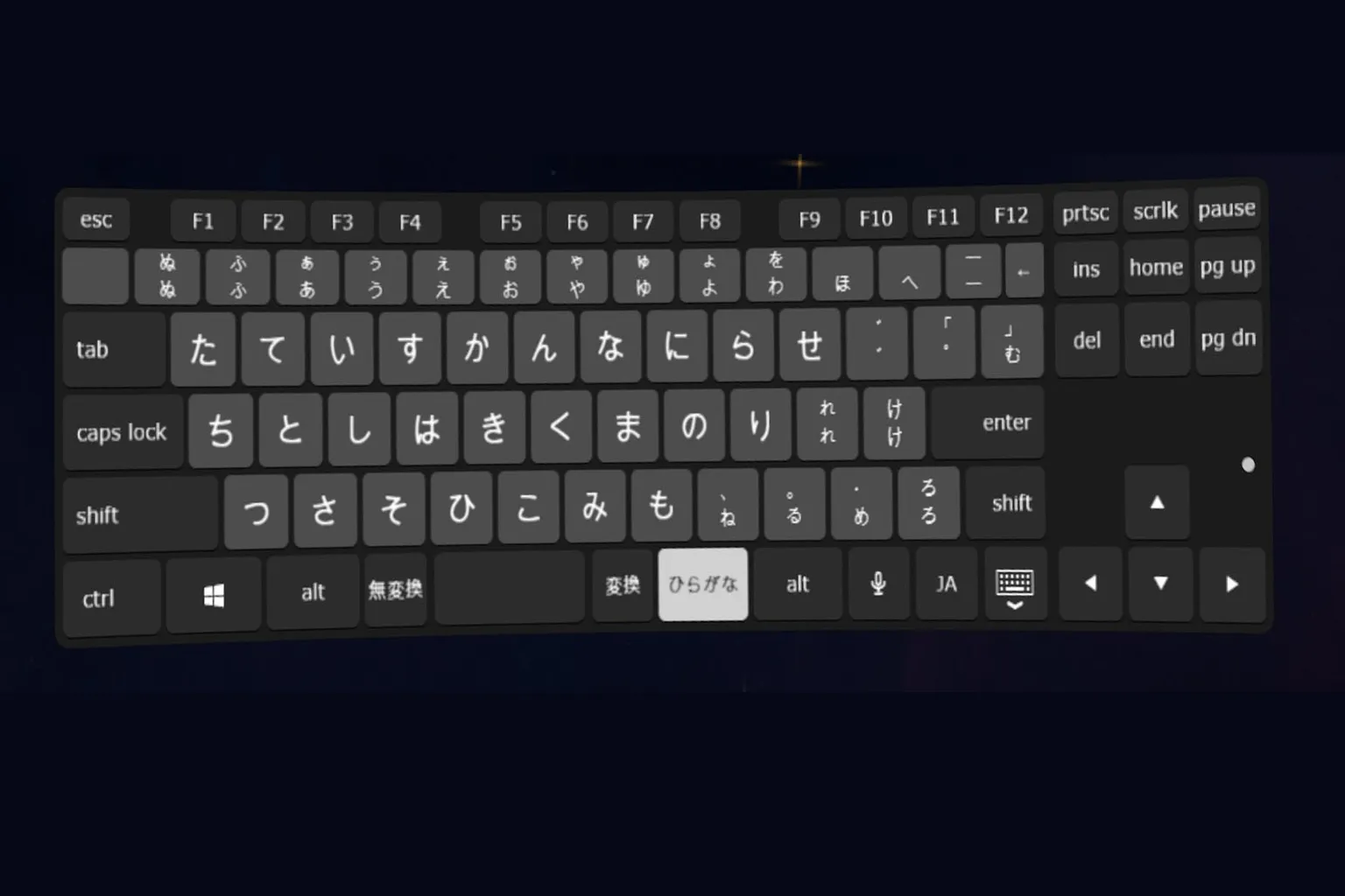 Virtual Desktopの仮想キーボード表示画面では、セミコロンキー（;）がハイライトされていて、入力やショートカット設定をするときに分かりやすくなっているよ。