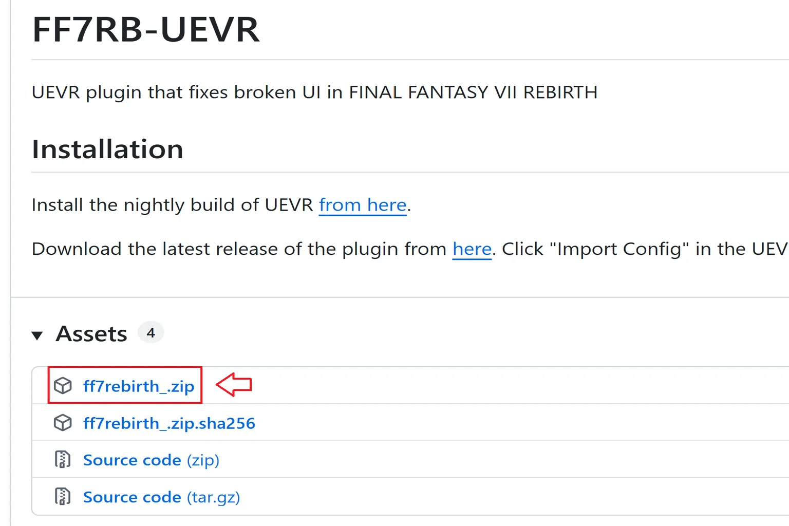 GitHubのアセット一覧に、ff7rebirth_修正パッチと検証用チェックサムが掲載されている。