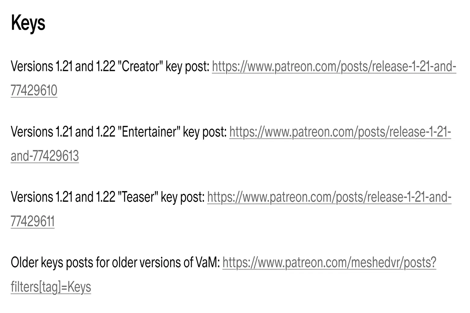 VAM Hubの「My Downloads & Keys」をクリックして、認証キーを確認する。