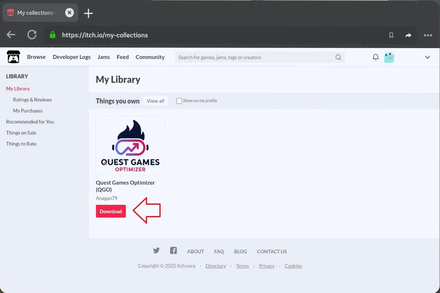 マイライブラリ内のQuest Games Optimizerを選び Downloadをクリック