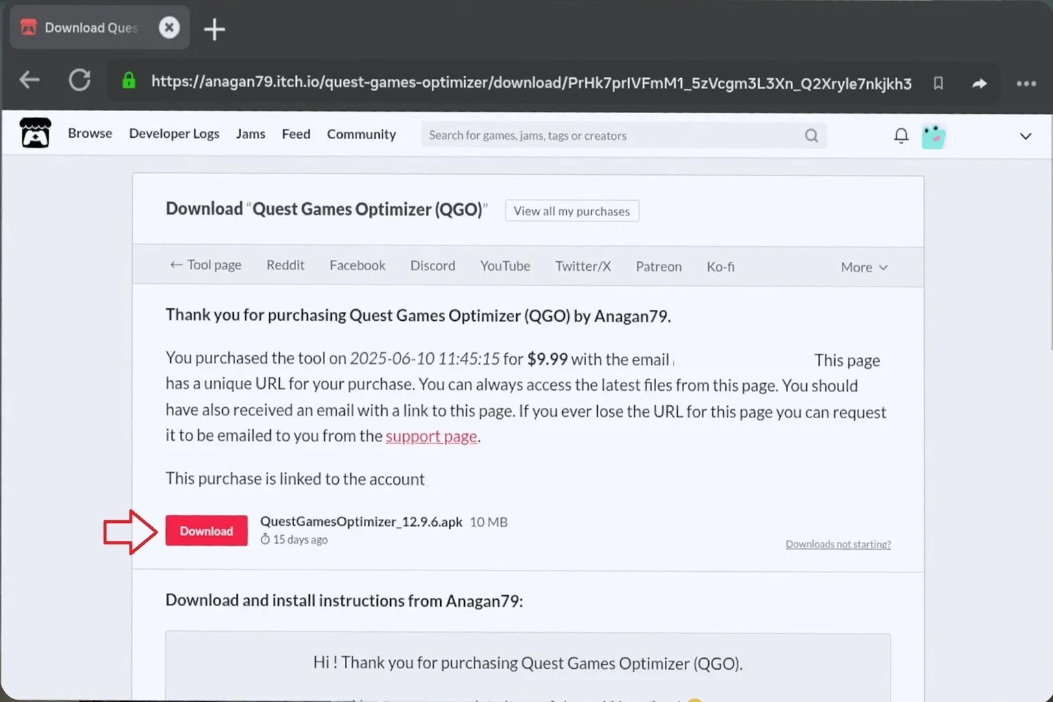 購入済みページからQGOのAPKファイルをダウンロードしてインストール