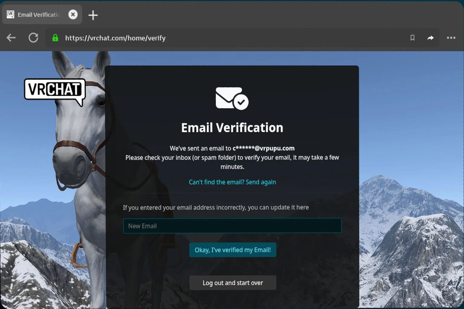 VRChat公式サイトにメール認証のステップが表示されて、「メールボックスを確認して認証してください」と案内されるぞ。
