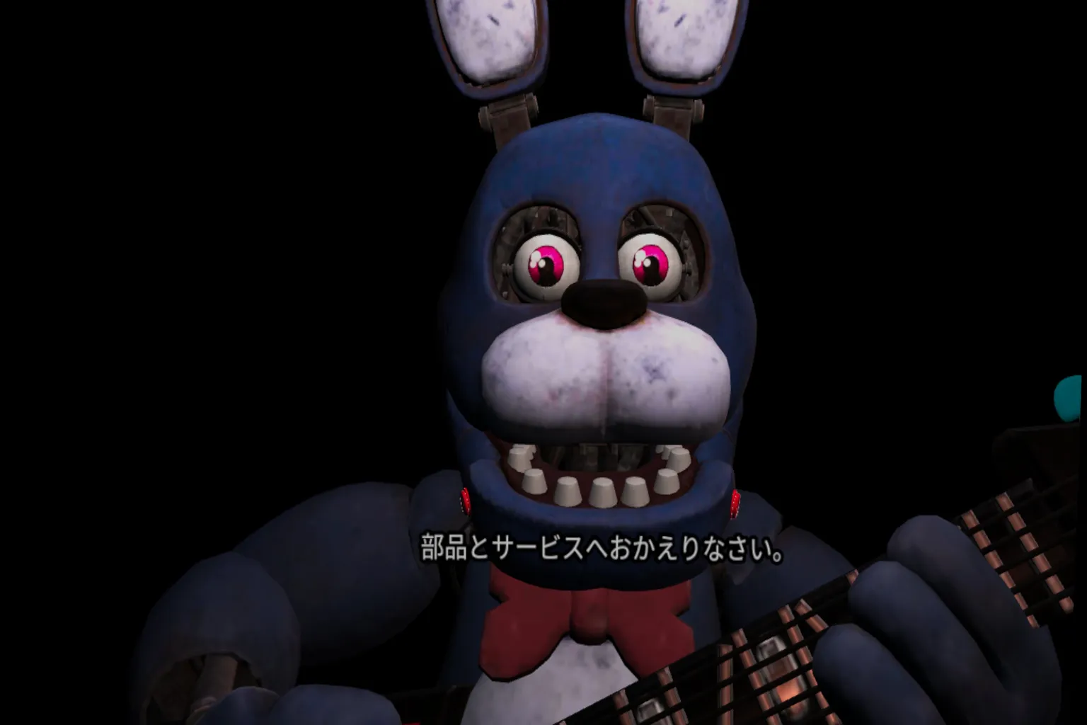 ボニーの修理ミニゲーム。顔の内部メカが露出し、慎重な操作を求められる緊張感の高い作業パート