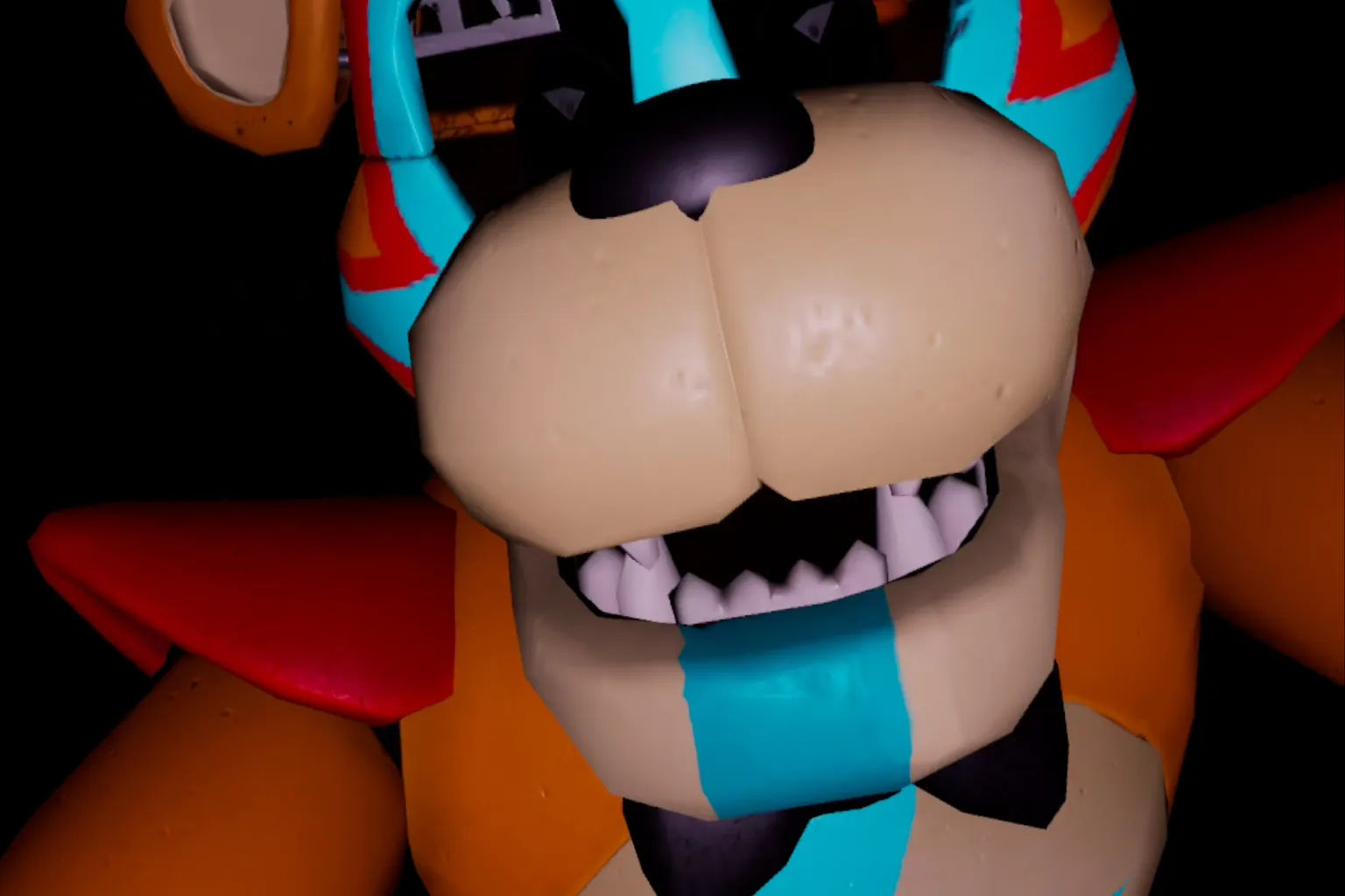 Glamrock Freddy が突然画面に顔を近づけてくるジャンプスケアの瞬間