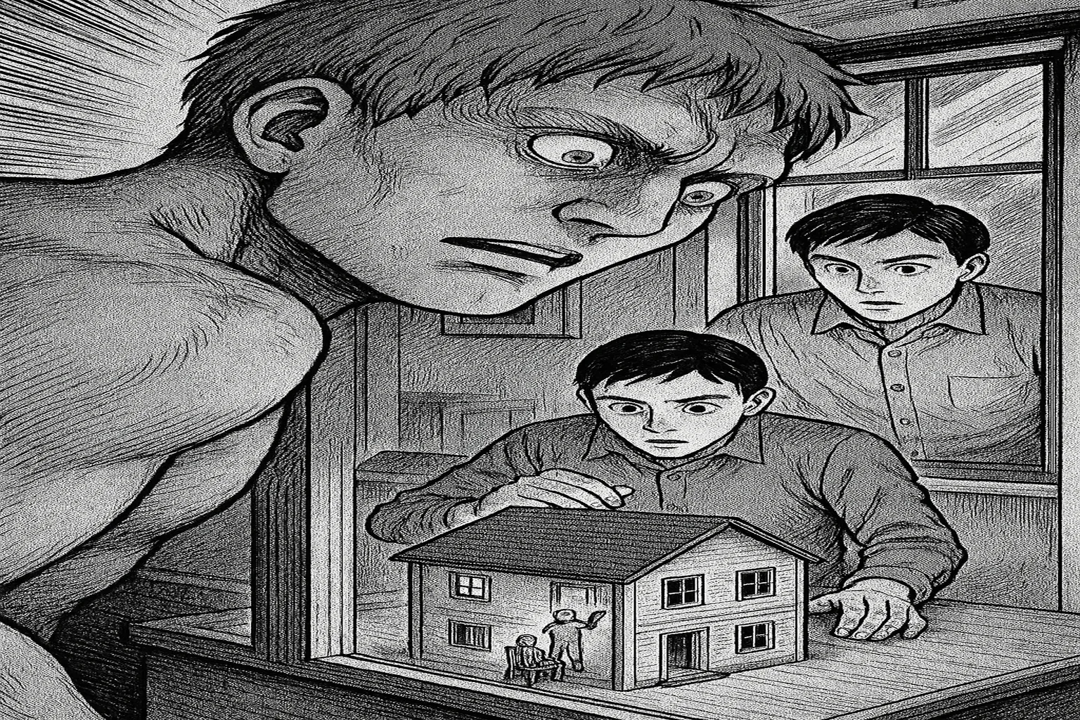男子透過模型操控現實中的自己,卻驚覺也有更大的自己正盯著他,陷入無限控制的循環