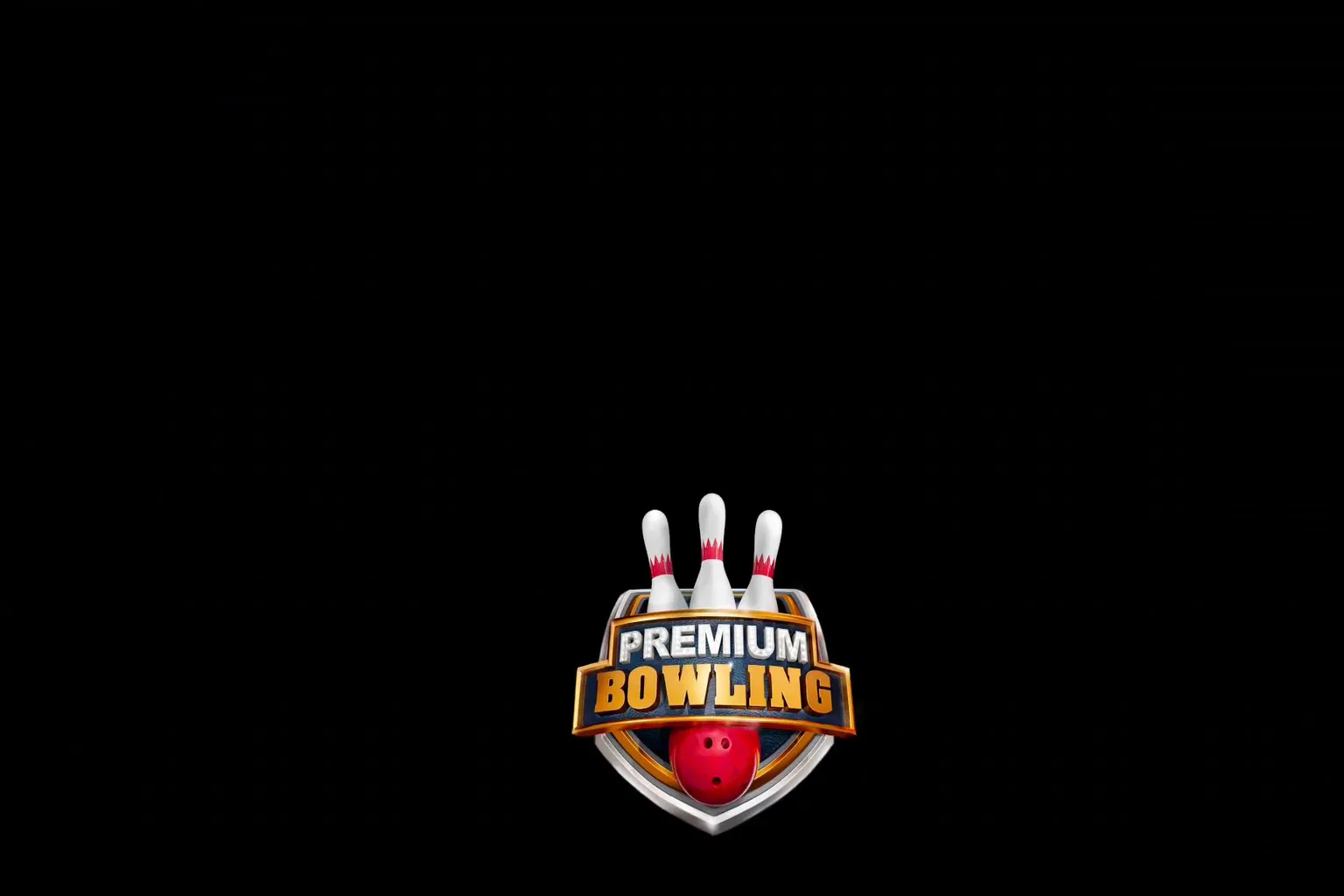 Premium Bowling 遊戲主畫面，顯示三根保齡球瓶與紅色保齡球構成的遊戲標誌