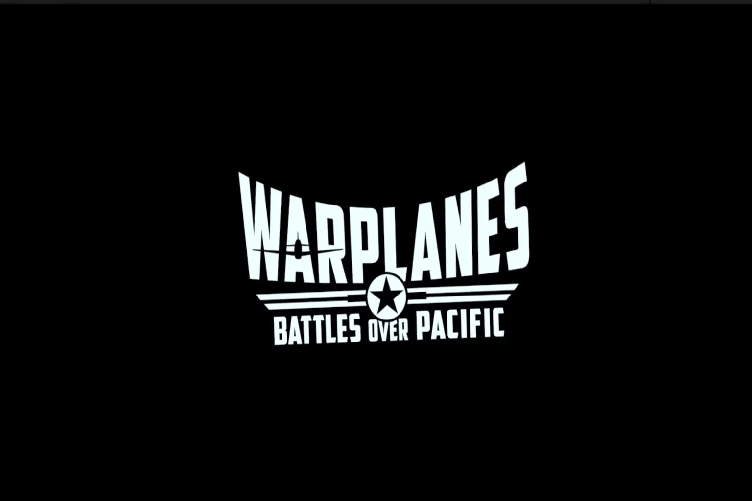Warplanes: Battles over Pacific 遊戲標題畫面,背景為飄揚的美國國旗與標語