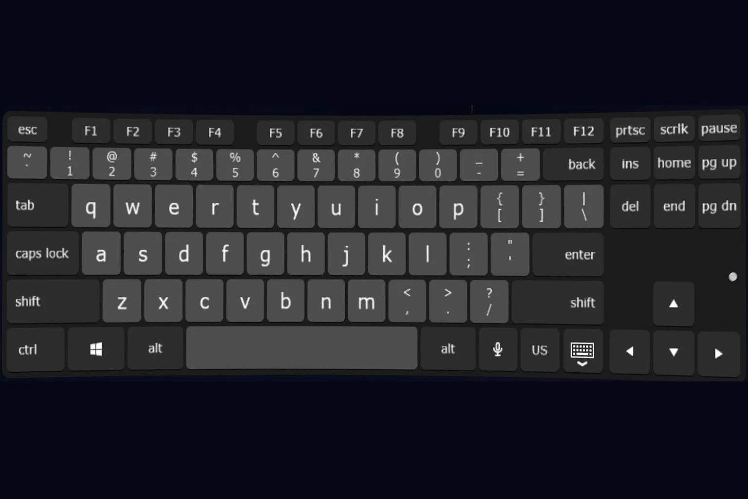 Virtual Desktop 虛擬鍵盤顯示畫面,分號鍵被高亮選取,方便操作設定