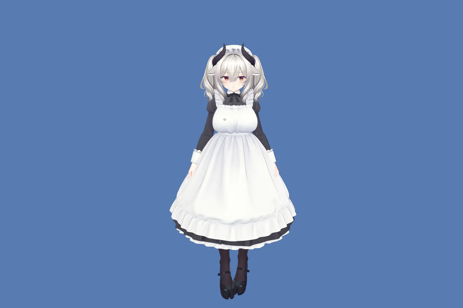 VRChat 免費女僕角色,全身白黑經典女僕服裝,長裙與蕾絲頭飾