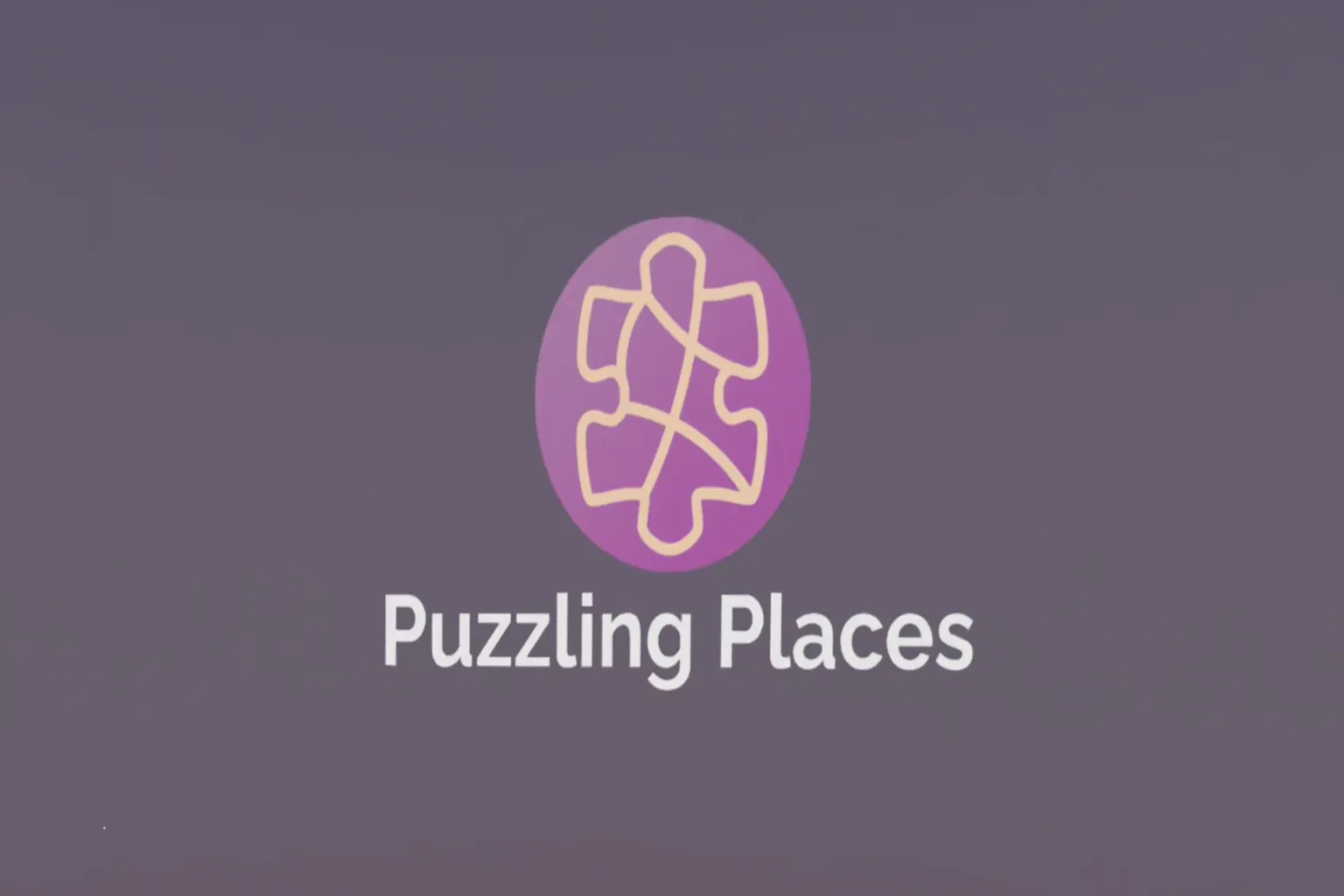 Puzzling Places 啟動畫面,中央顯示紫色拼圖標誌與遊戲標題