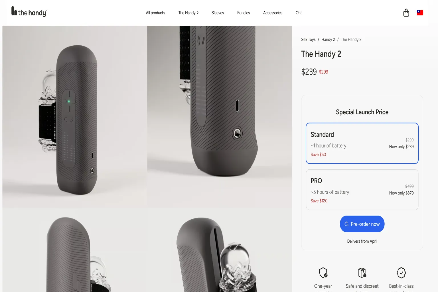 The Handy 2 商品頁面,顯示 Standard 與 Pro 版本價格與預購資訊