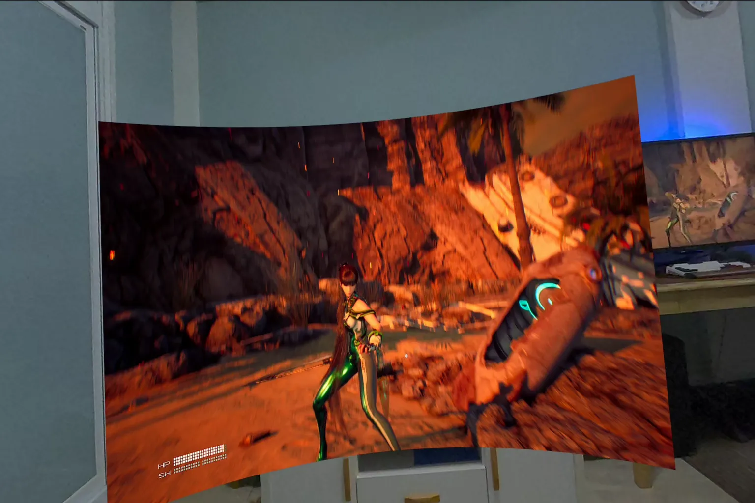 透過 Virtual Desktop 在 VR 空間的大螢幕上遊玩《劍星》的普通平面模式