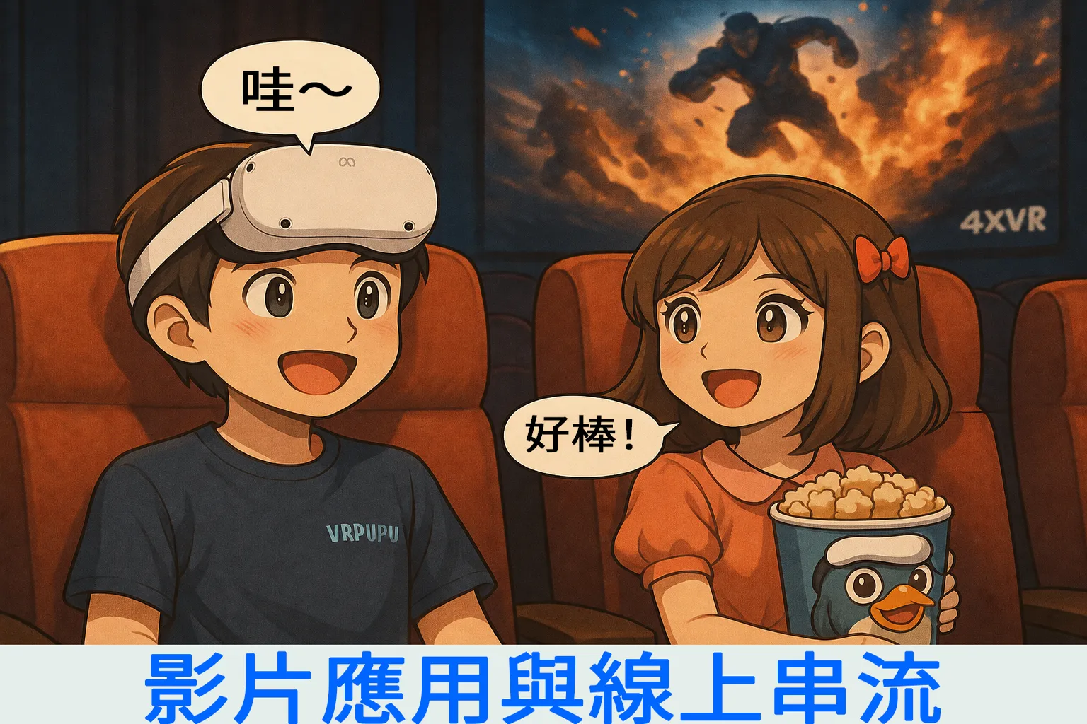 戴著 VR 頭盔在電影院體驗 4XVR VR 影片播放器與線上串流