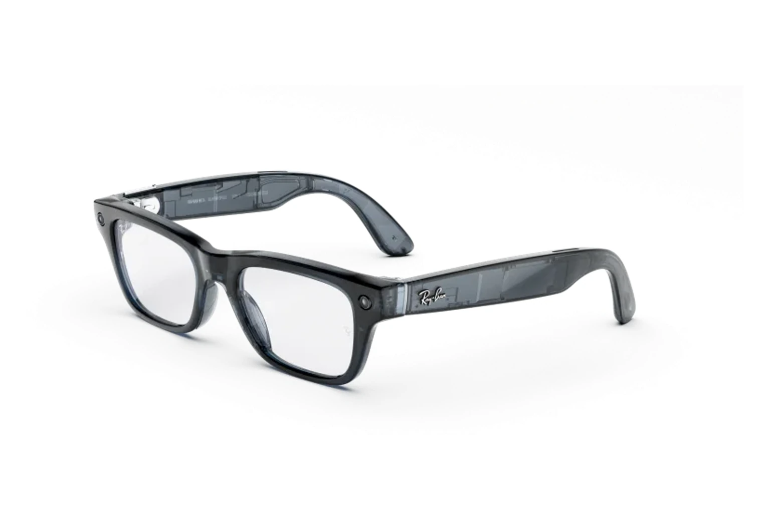 Ray-Ban Meta Optics — Blayzer Optics。フレーム：シャイニートランスペアレントオーシャンブルー。レンズ：クリア。