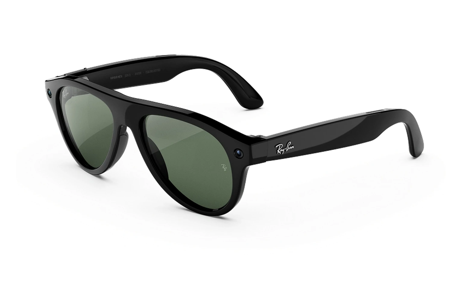 Ray-Ban Meta（第3世代） — Aviator。フレーム：シャイニーブラック。レンズ：Transitions®グラファイトグリーン。