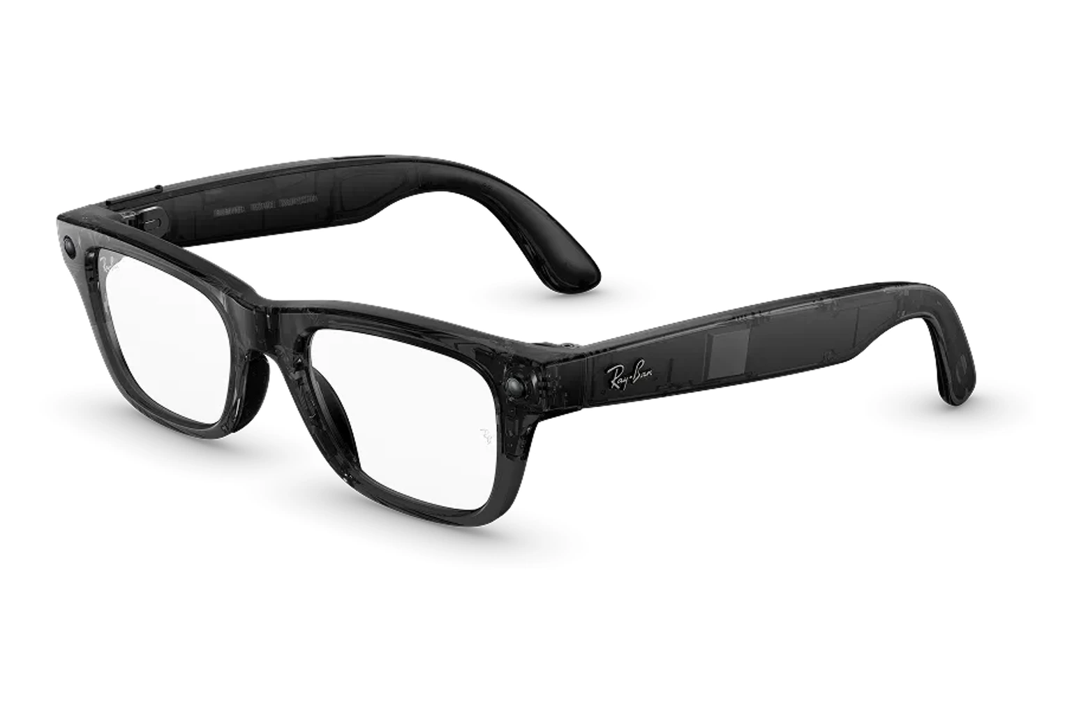 Ray-Ban Meta Optics — Blayzer Optics。フレーム：シャイニートランスペアレントブラック。レンズ：クリア。
