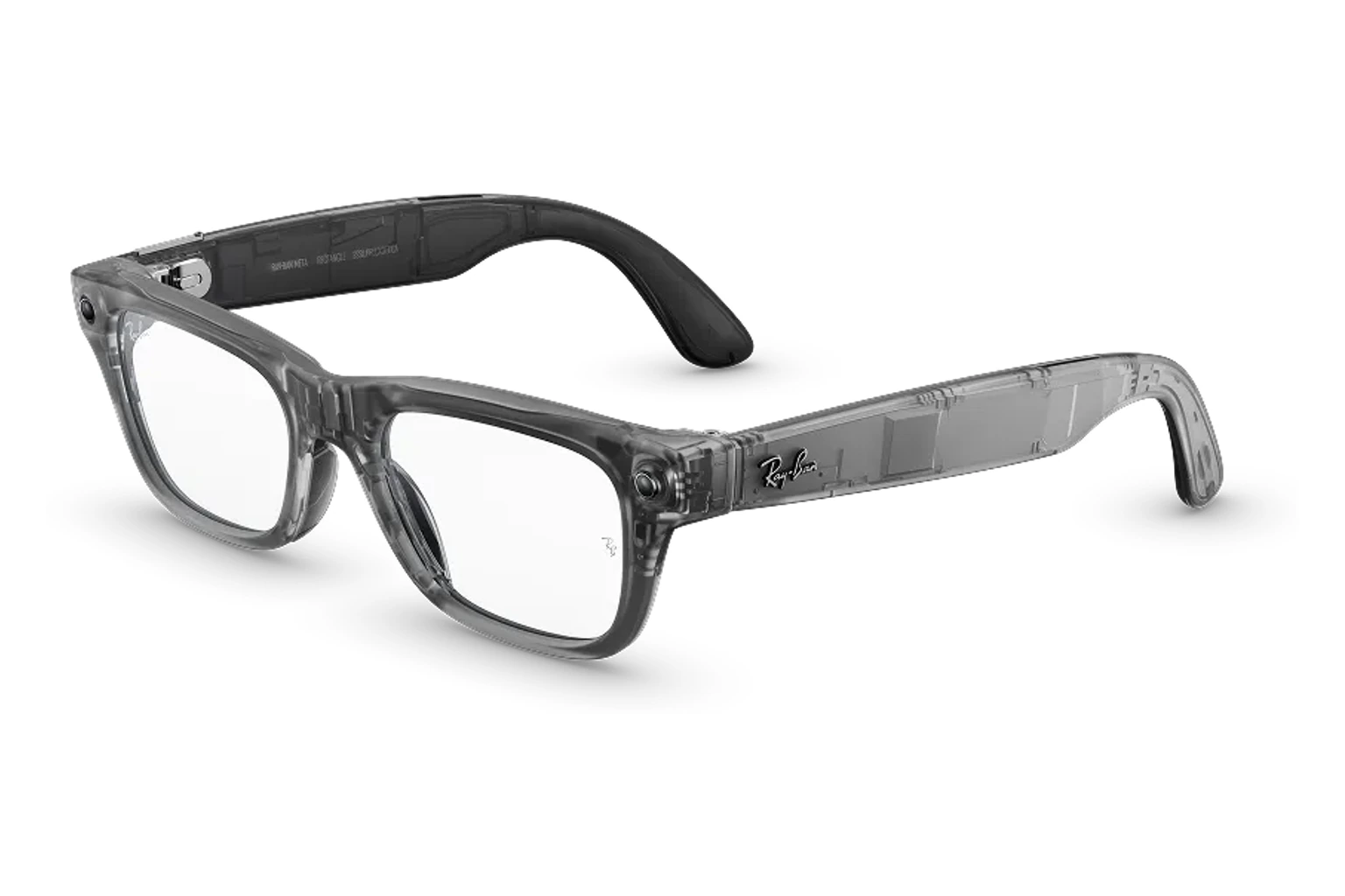 Ray-Ban Meta Optics — Blayzer Optics。フレーム：マットトランスペアレントアイスグレー。レンズ：クリア。