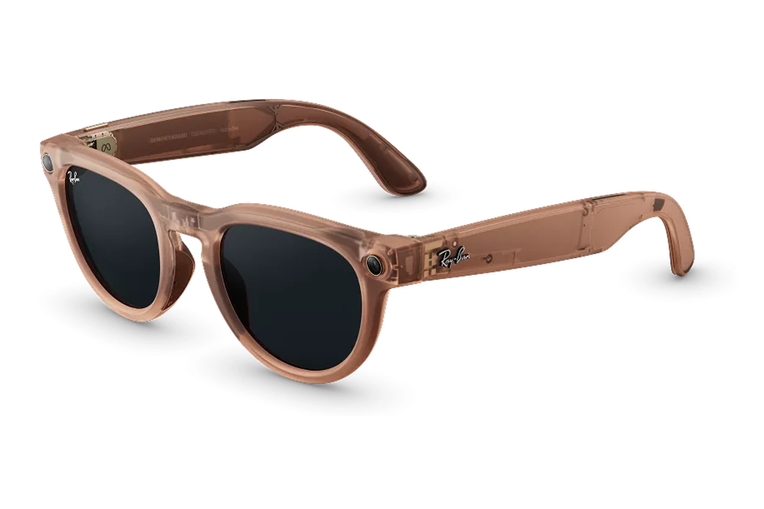 Ray-Ban Meta（第2世代） — Headliner。フレーム：Matte Transparent Peach。レンズ：クリア/グレーTransitions®。
